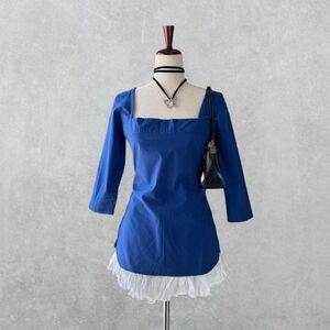 Vintage 90s Mirrors Cobalt Blue Square Neck Top
